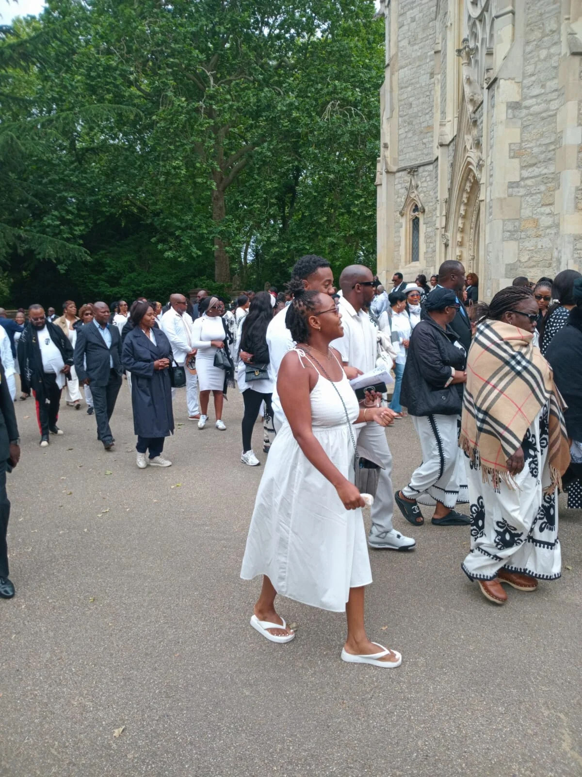 Community members walking together after a church service